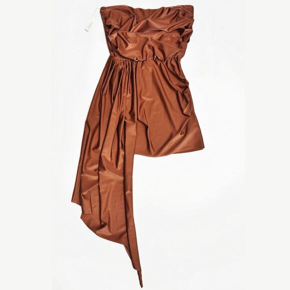 NWT Anthropologie Eugenia Fernandez Strapless Draped Mini Dress Bronze Large - Picture 4 of 15